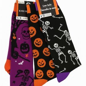 🎃🦇 Halloween Crew & Knee-High Socks Bundle (3 Pairs) 👻🧦